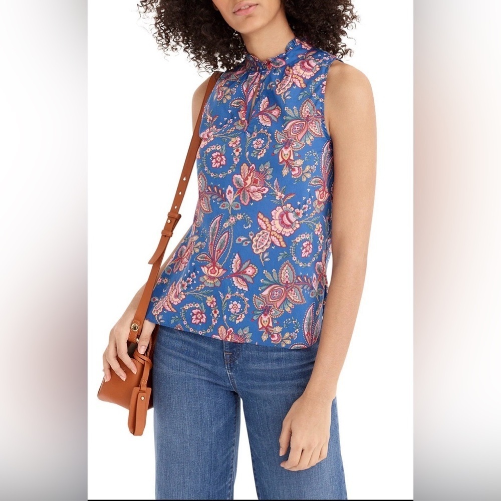 J. Crew Liberty Fabric Floral Belle Ruffle Neck Blouse Sleeveless